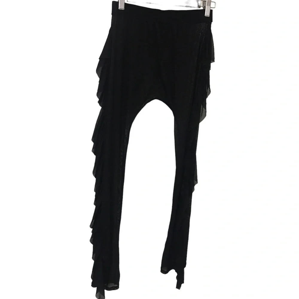 3/$15 Kandyshop black sheer mesh swim cover up ruffle side leggings